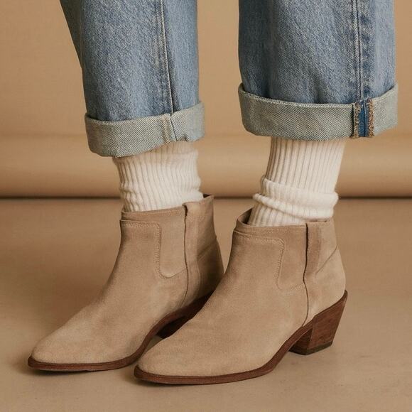 Joie Ajax Suede Ankle Boots Size 38.5 or 8.5 Putty Taupe Leather Cowboy Western - Picture 1 of 13